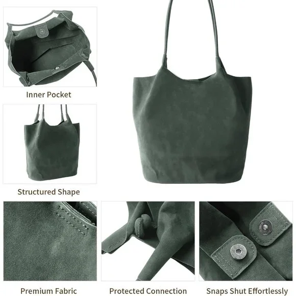 Large Suede Bucket Tote Bag for Women, 2025 Fall Slouchy Vegan Leather Shoulder
